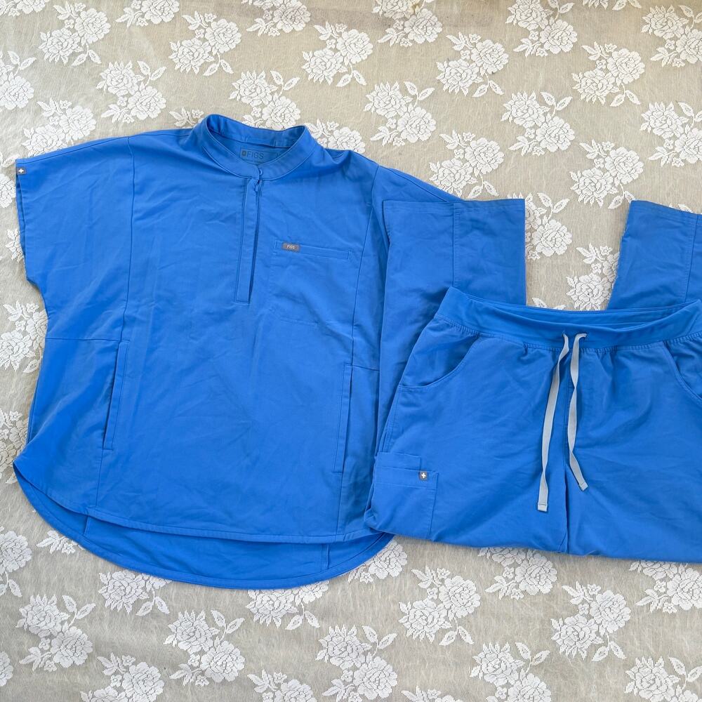 FIGS Technical Collection Blue Scrub Set Top XXL Pants XL Petite